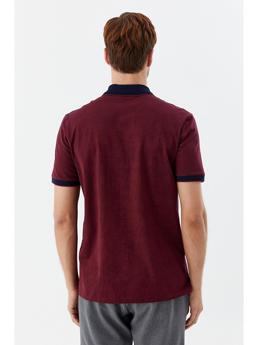 Düğmeli Polo Yaka Desenli Erkek Tişört Bordo-3