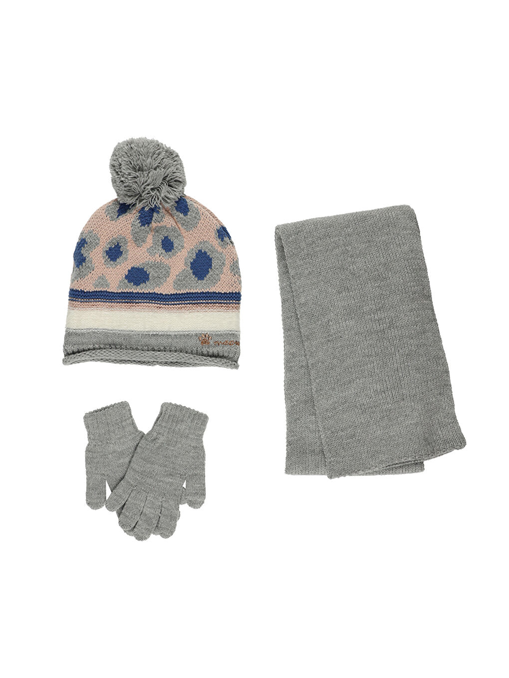Gri Kız Çocuk Şapka Eldiven Set-1