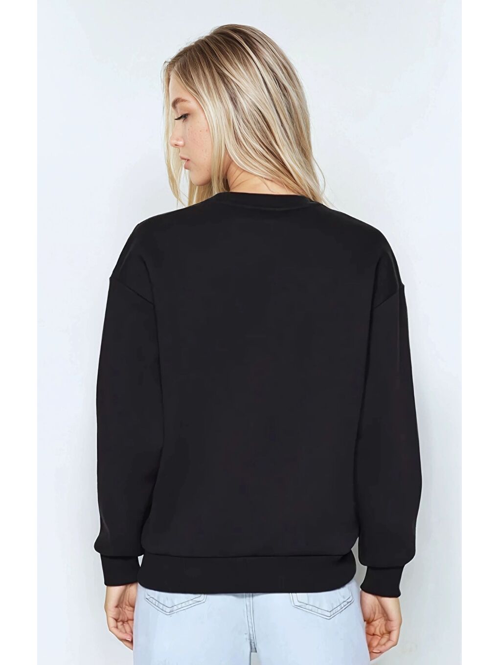 Basic Siyah Oversize Sweatshirt-1