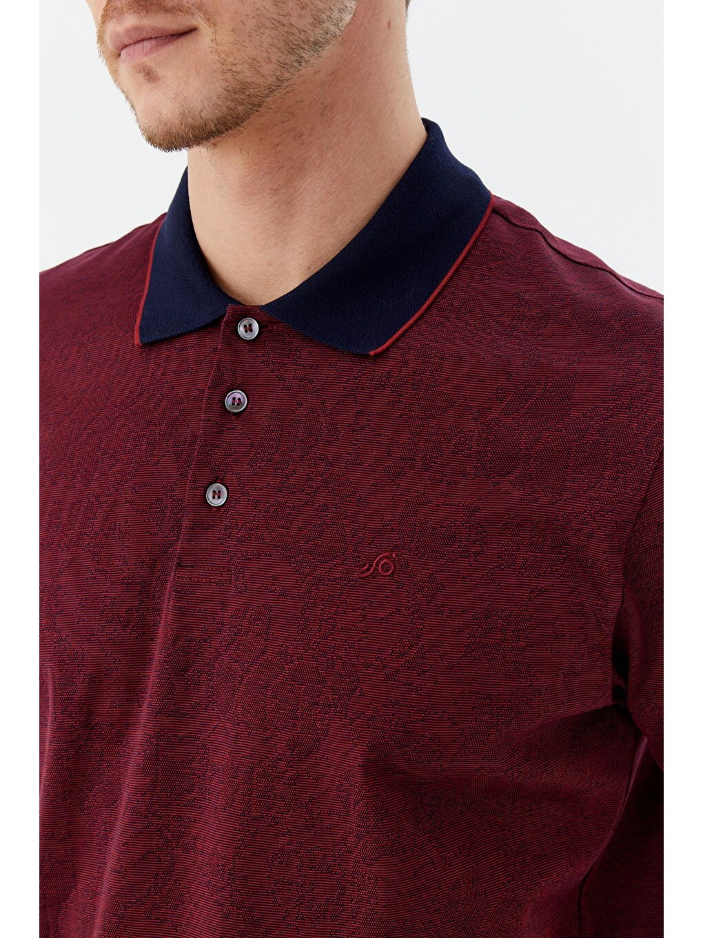 Düğmeli Polo Yaka Desenli Erkek Tişört Bordo-4