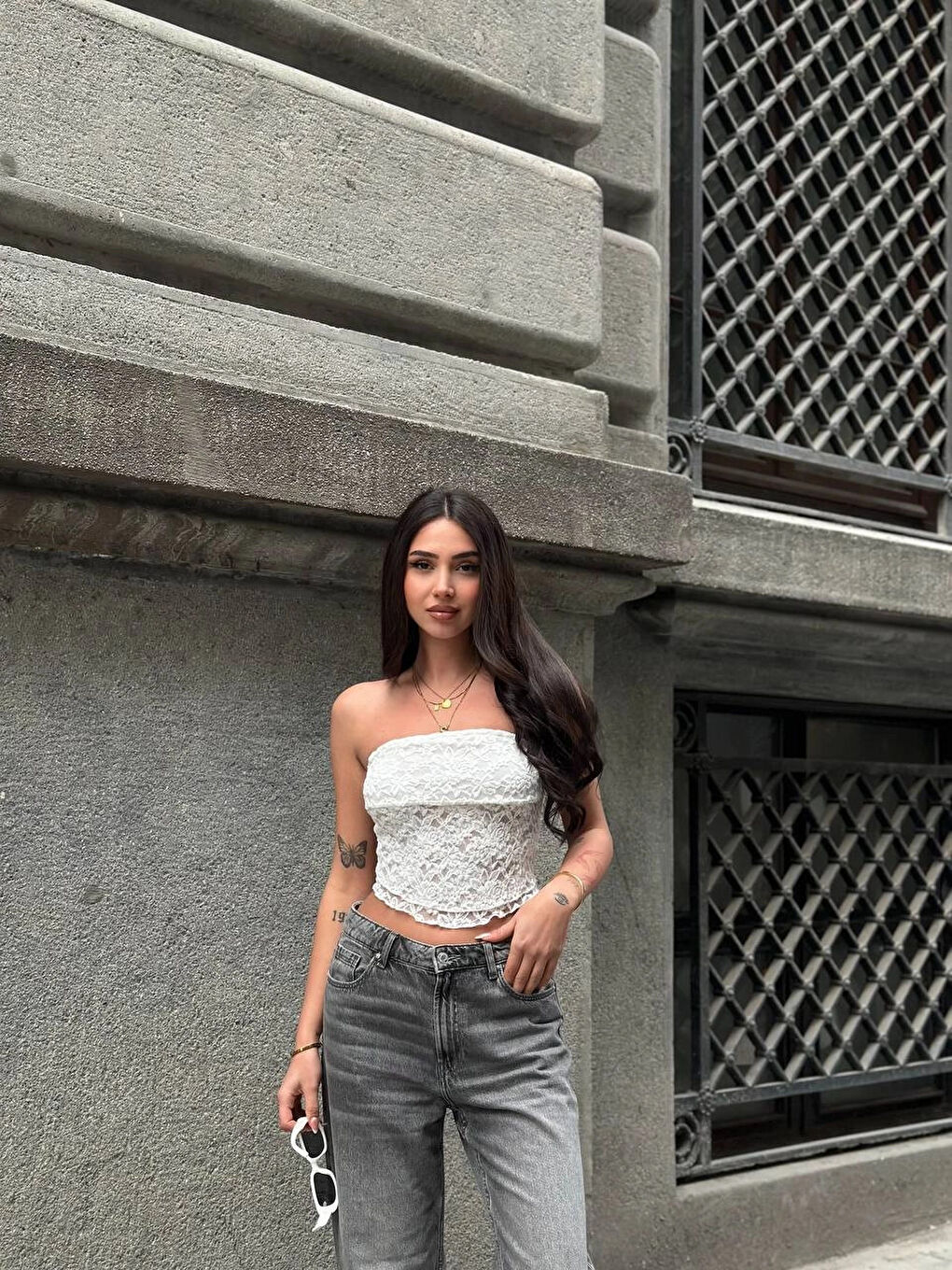 Kadın Beyaz Astarlı Dantel Straplez Bluz HZL25S-ZK11251-2