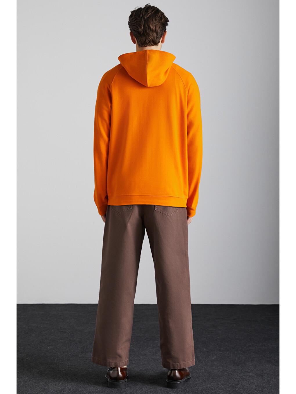 Malagos Erkek İçi Polarlı Yumuşacık 3 İplik İçi Şardonlu Regular Kapüşonlu Turuncu Sweatshirt-5