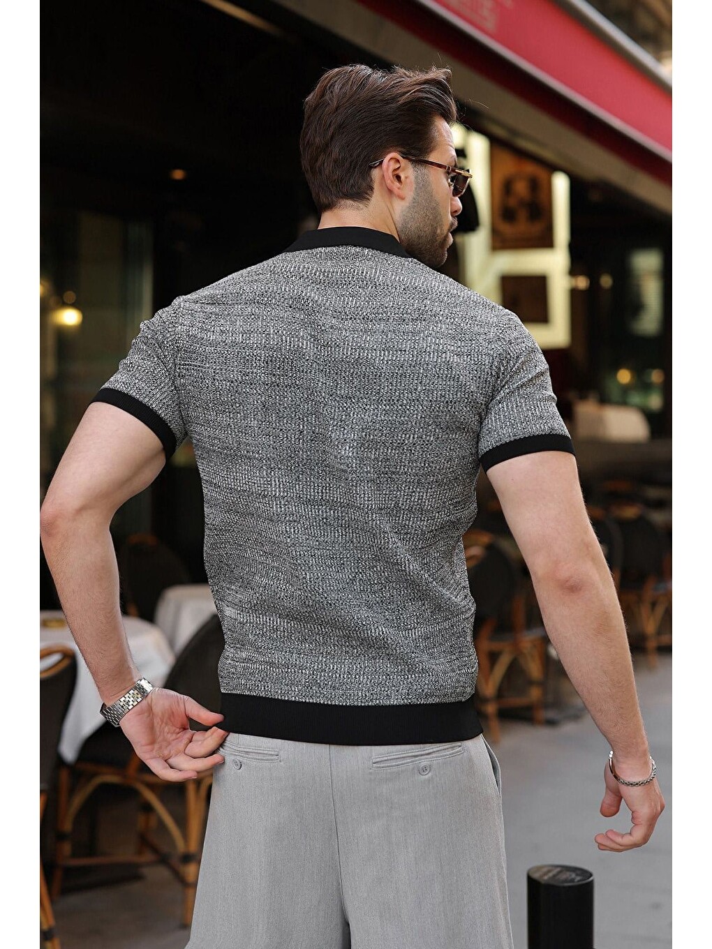 Siyah Polo Yaka Regular Fit Erkek Triko Tişört E7496-2