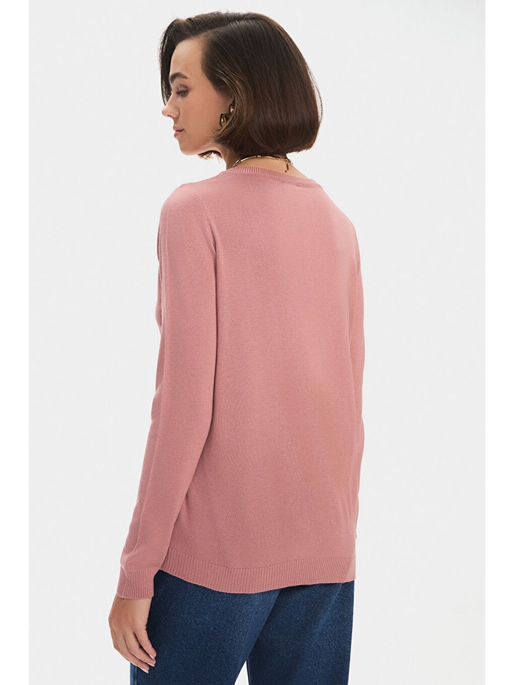 Pembe Kadın Exclusive V Yaka Viskon Karışımlı Triko Kazak-2