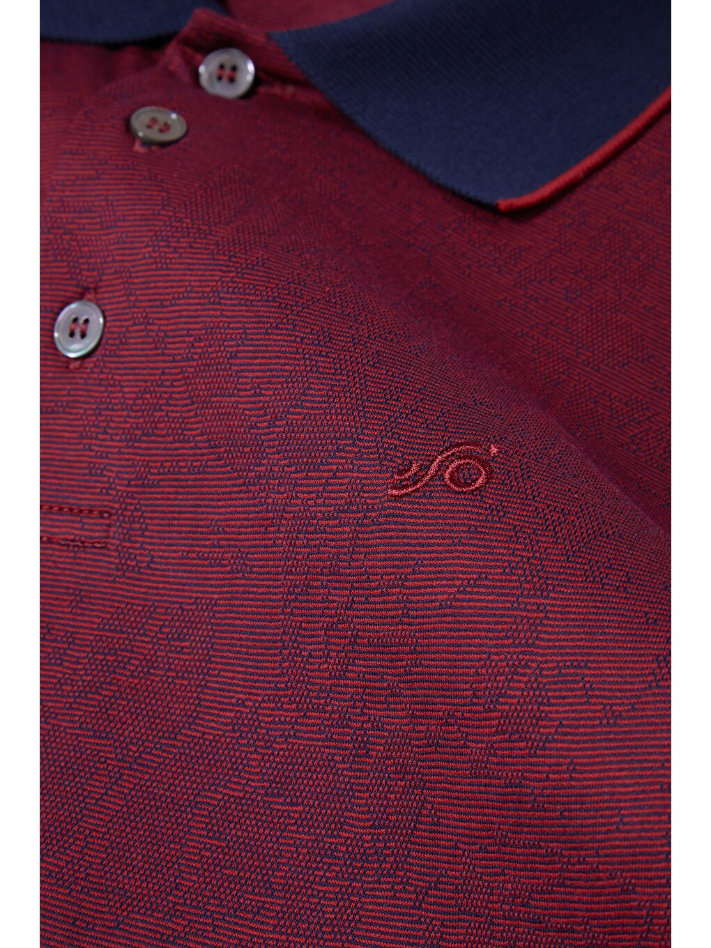 Düğmeli Polo Yaka Desenli Erkek Tişört Bordo-5