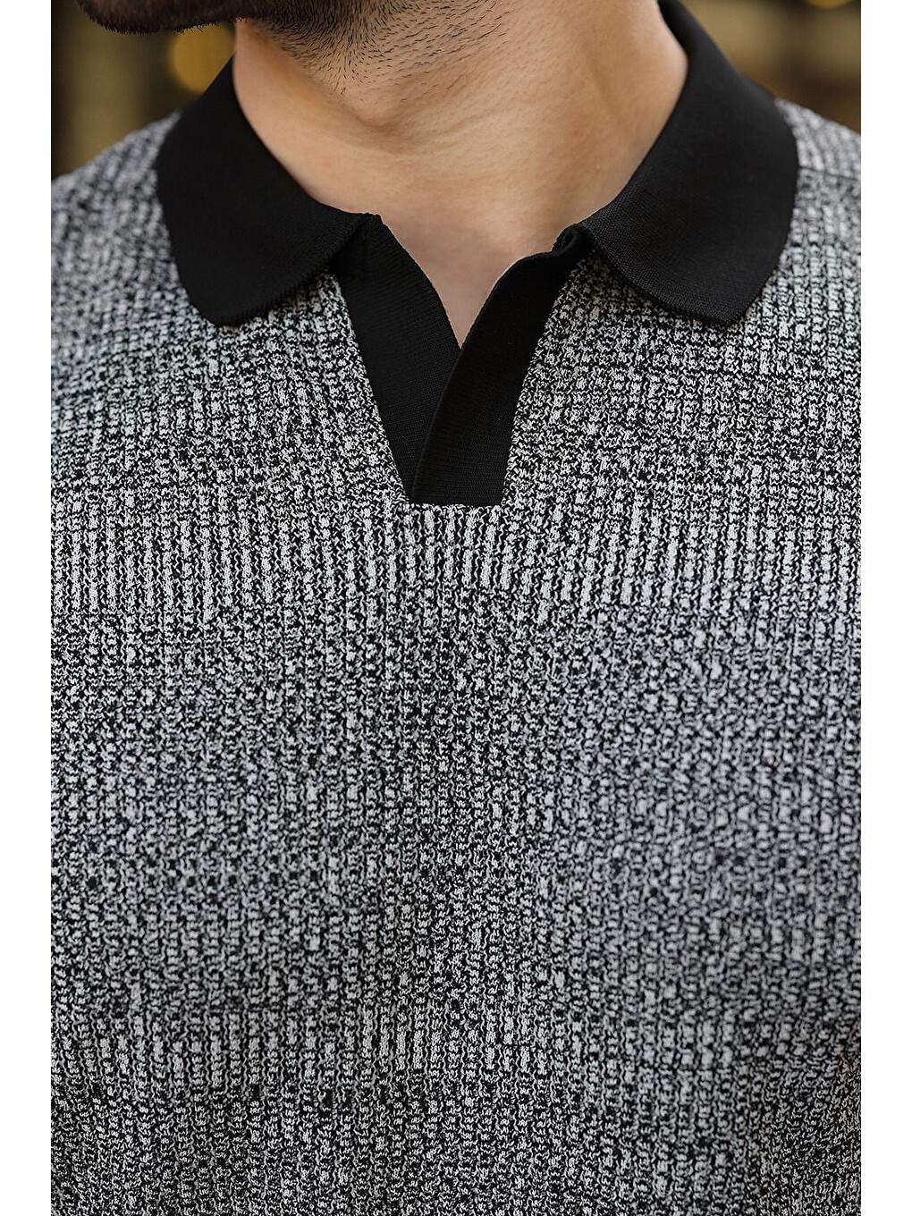 Siyah Polo Yaka Regular Fit Erkek Triko Tişört E7496-3