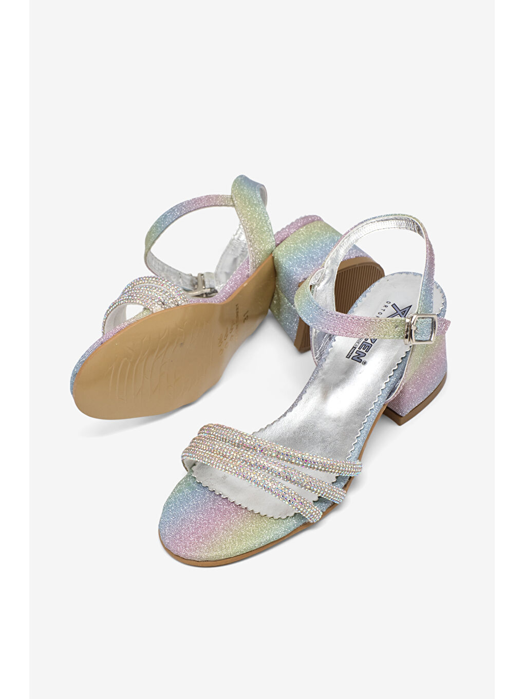 Mavi Kız Çocuk Simli Çoçuk Taşlı Topuklu Ayakkabı-4