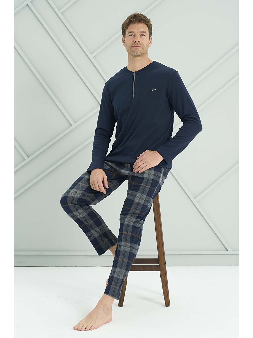 Erkek Penye Uzun Kol Pijama Takımı 2231 Lacivert05-3