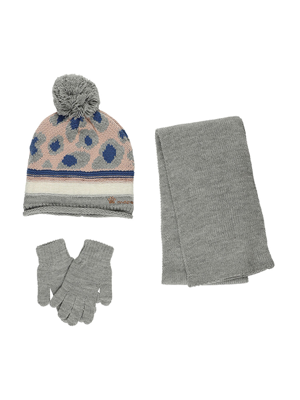 Gri Kız Çocuk Şapka Eldiven Set-5