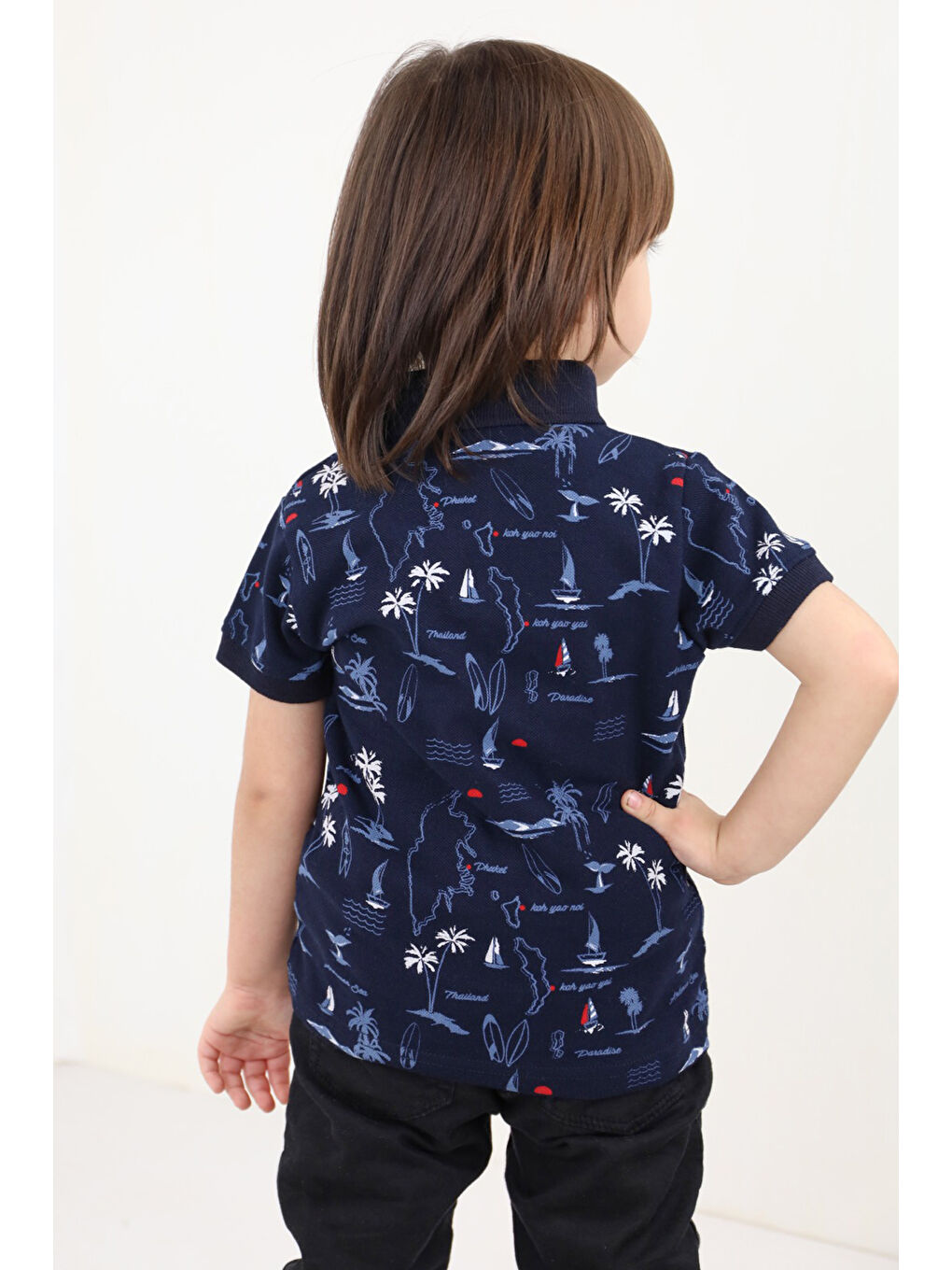 Lacivert Erkek Çocuk Komple Desenli Tişört-2