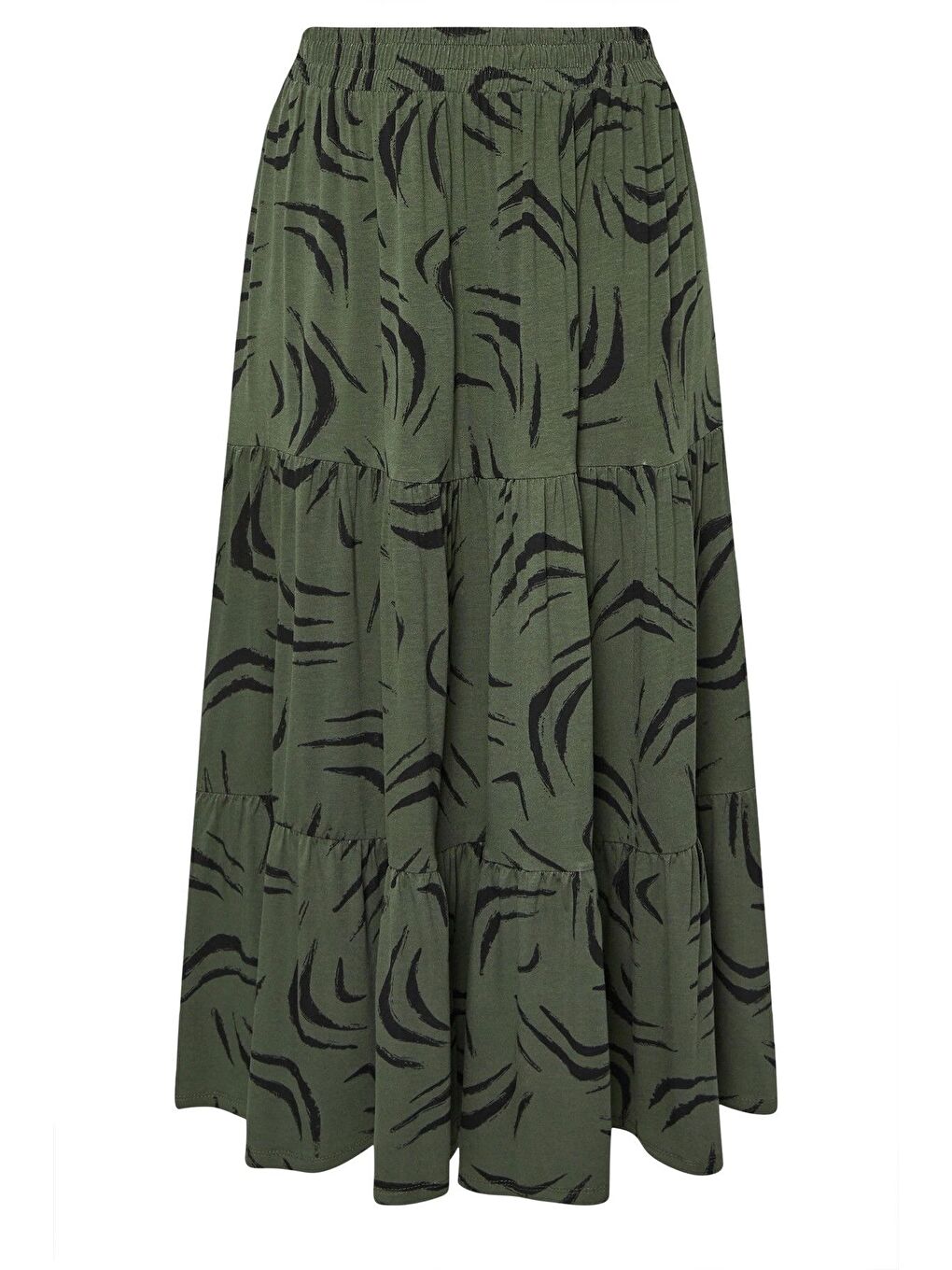 Yeşil Büyük Beden Bürümcük Kumaş Çiçek Desenli Beli Lastikli Etek 304236-5