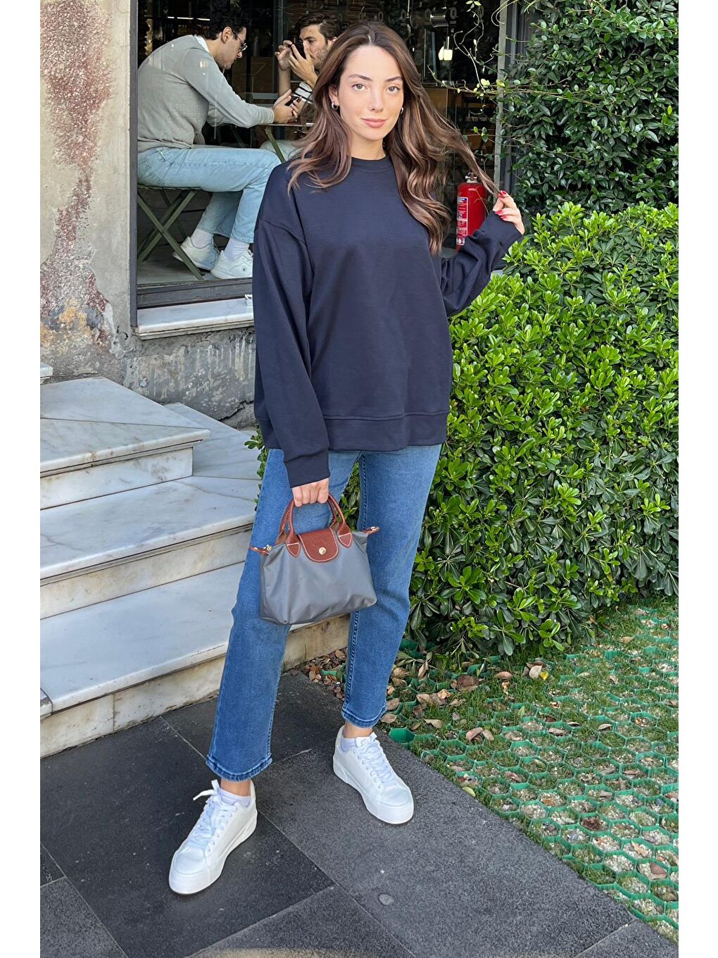 Lacivert Bisiklet Yaka Basic Sweatshirt Mg2185-1