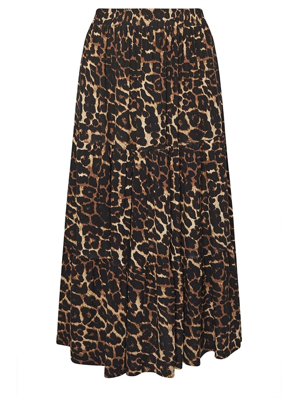 Kahverengi Büyük Beden Bürümcük Kumaş Leopar Desenli Beli Lastikli Etek 304237-5