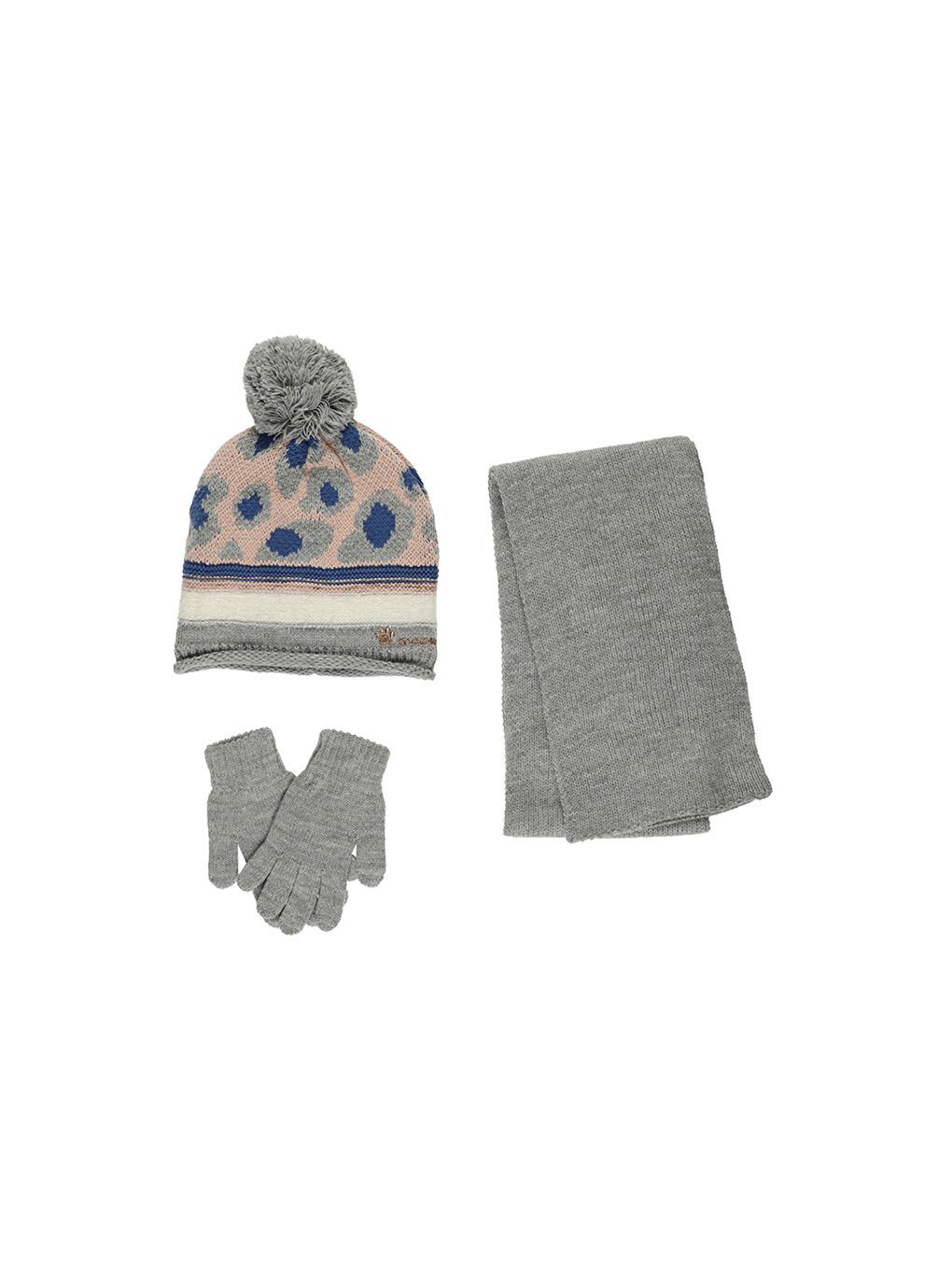 Gri Kız Çocuk Şapka Eldiven Set-7