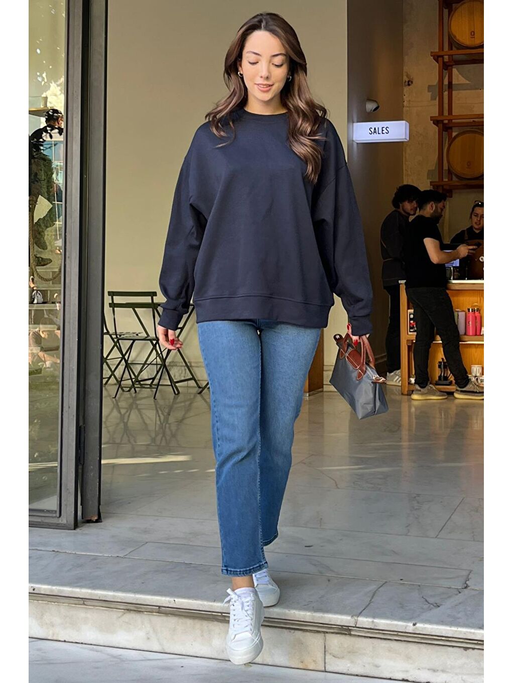 Lacivert Bisiklet Yaka Basic Sweatshirt Mg2185-3