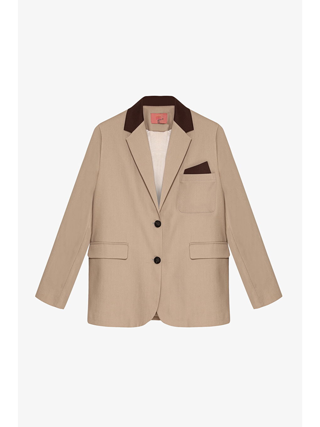 Kontrast Yaka Mendil Garnili Oversize Blazer Ceket Bej