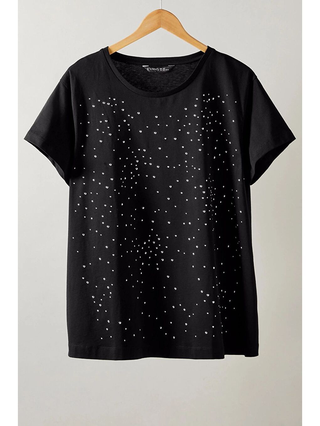 Siyah Büyük Beden Bisiklet Yaka Kısa Kollu Taş Yapıştırma Basic T-shirt 615350-5