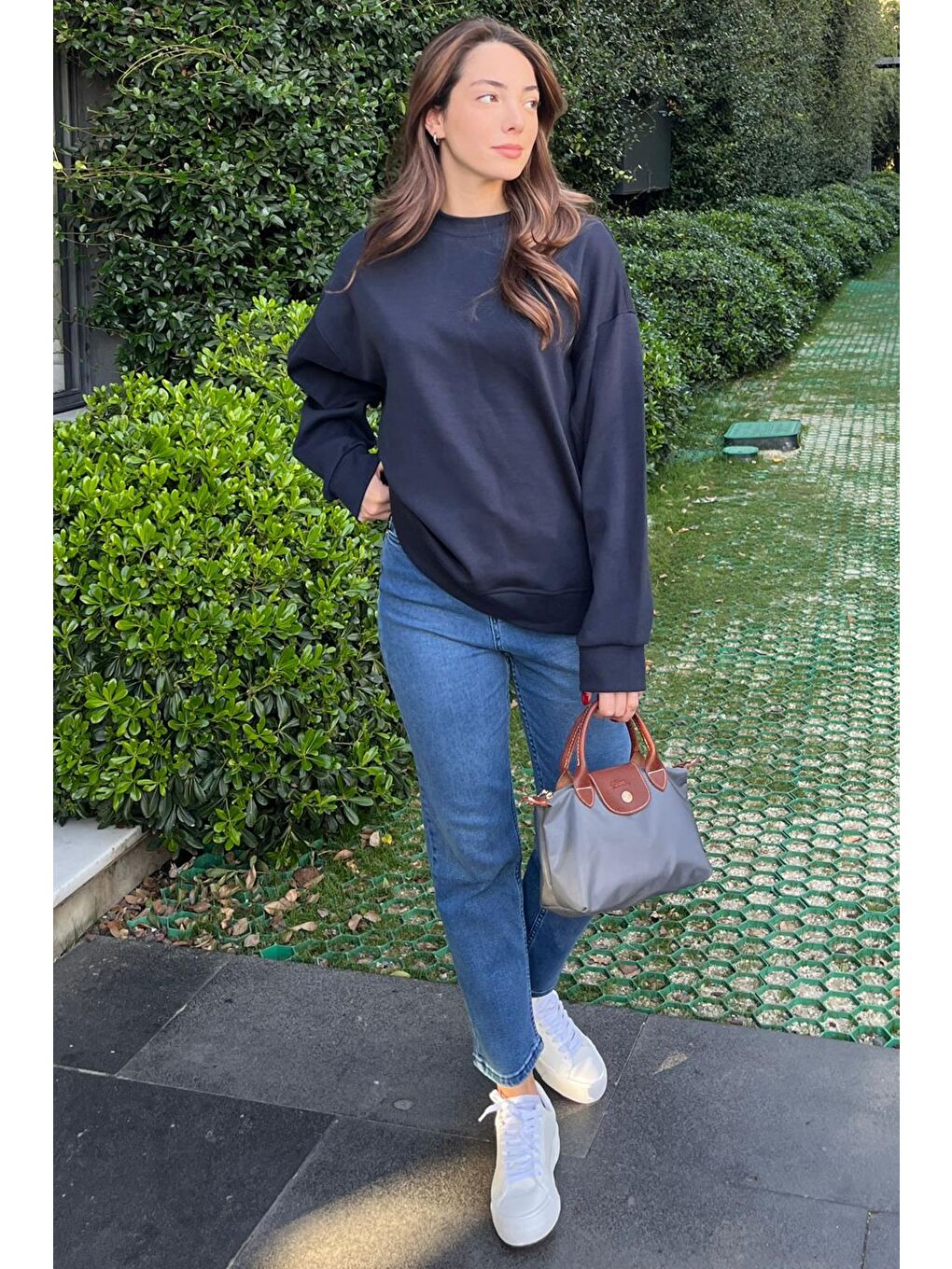 Lacivert Bisiklet Yaka Basic Sweatshirt Mg2185-5