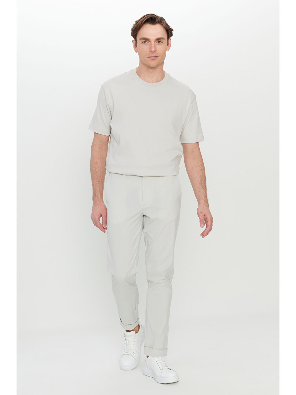 Bej Erkek Taş Slim Fit Dar Kesim Beli Lastikli Yan Cep Esnek Casual Pantolon-1