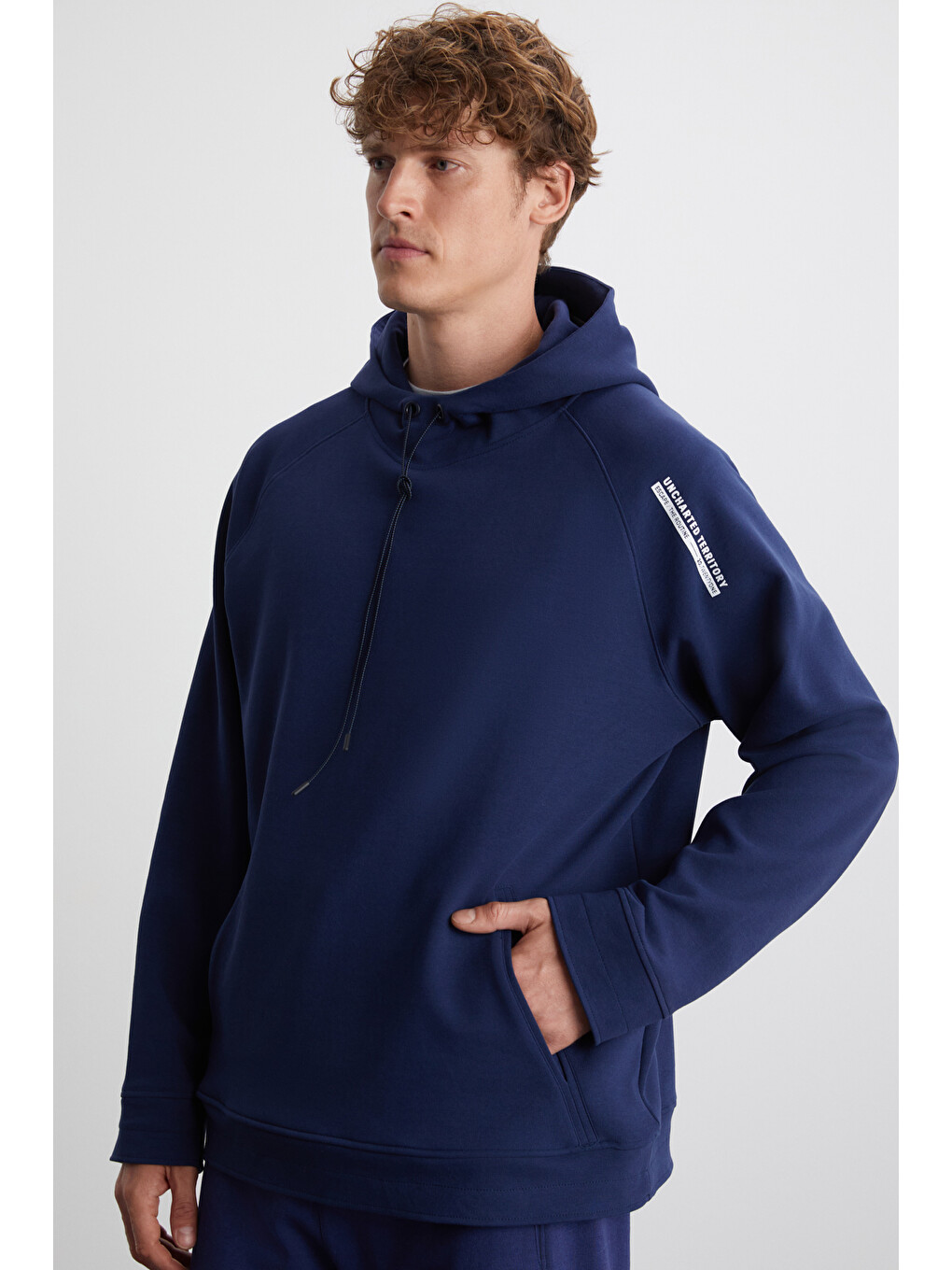 Malagos Erkek İçi Polarlı Yumuşacık 3 İplik İçi Şardonlu Regular Kapüşonlu Lacivert Sweatshirt-3