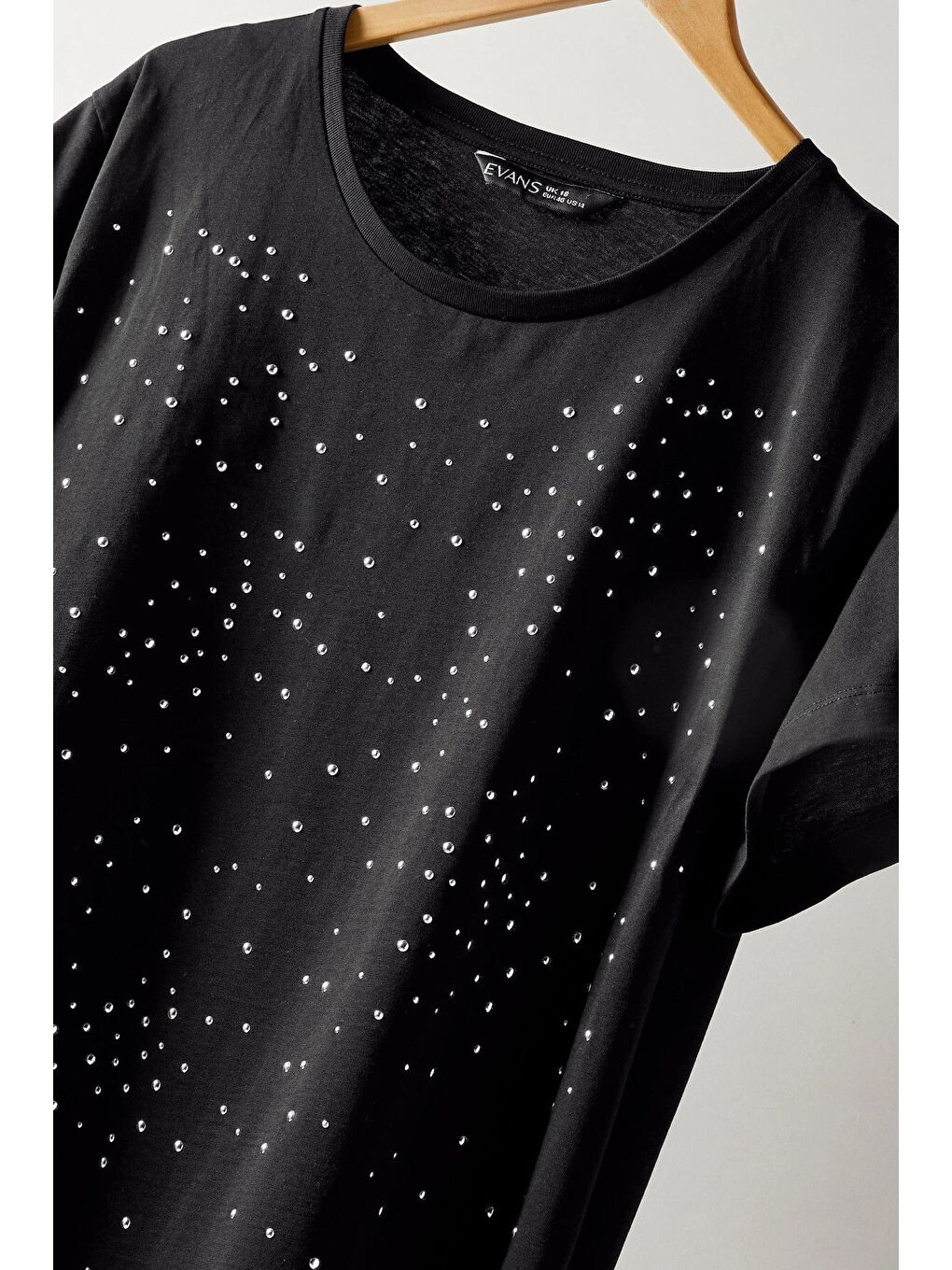 Siyah Büyük Beden Bisiklet Yaka Kısa Kollu Taş Yapıştırma Basic T-shirt 615350-6