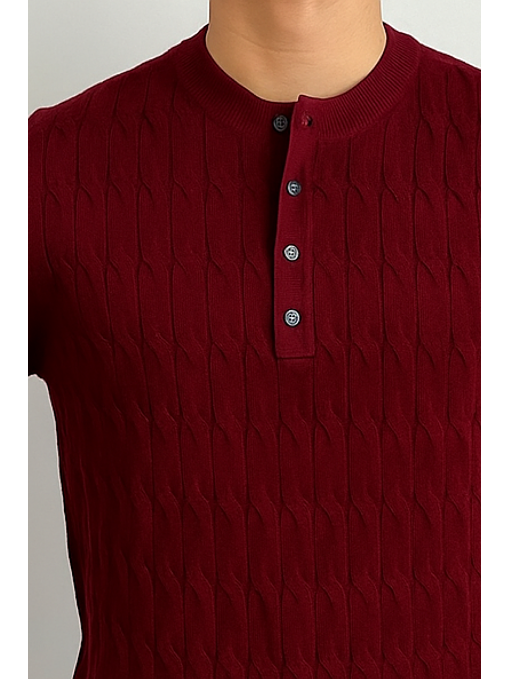 Erkek Bordo Hakim Yaka Düğmeli Slim Fit Triko T-Shirt-1