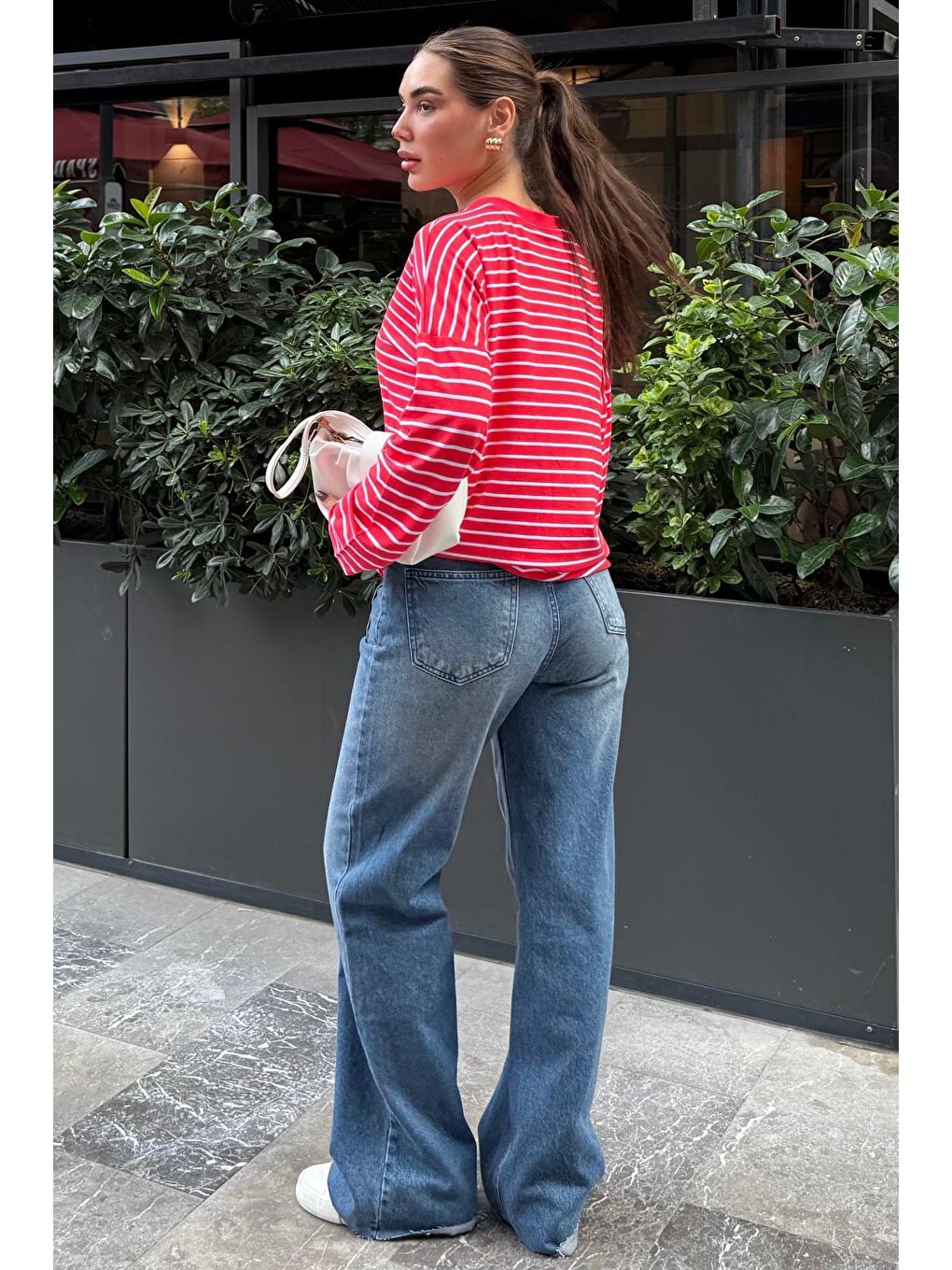 Kırmızı Çizgili Sweatshirt Mg2572-1