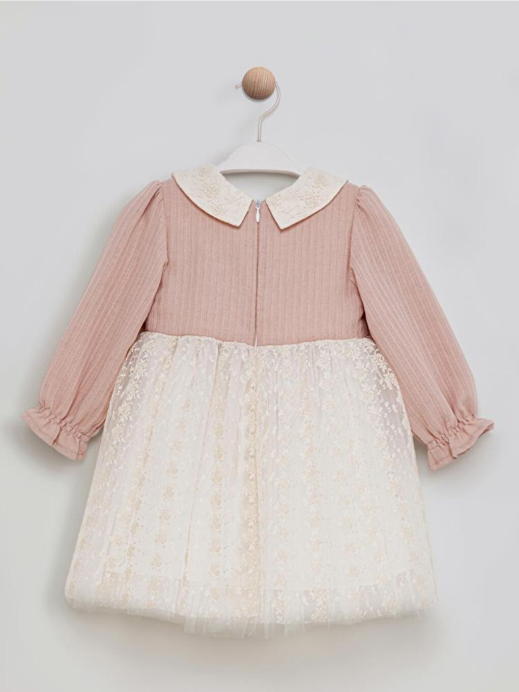 Pembe Dantel Detaylı Kendinden Bolerolu Elbise 1-3 Yaş Jile ve Elbise - Pudra 12-18 Ay-1