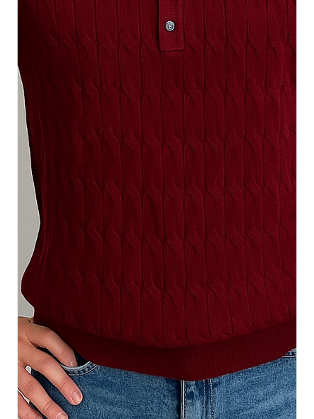 Erkek Bordo Hakim Yaka Düğmeli Slim Fit Triko T-Shirt-2