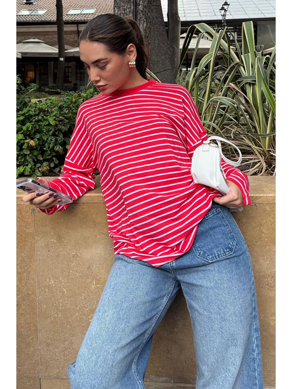 Kırmızı Çizgili Sweatshirt Mg2572-2