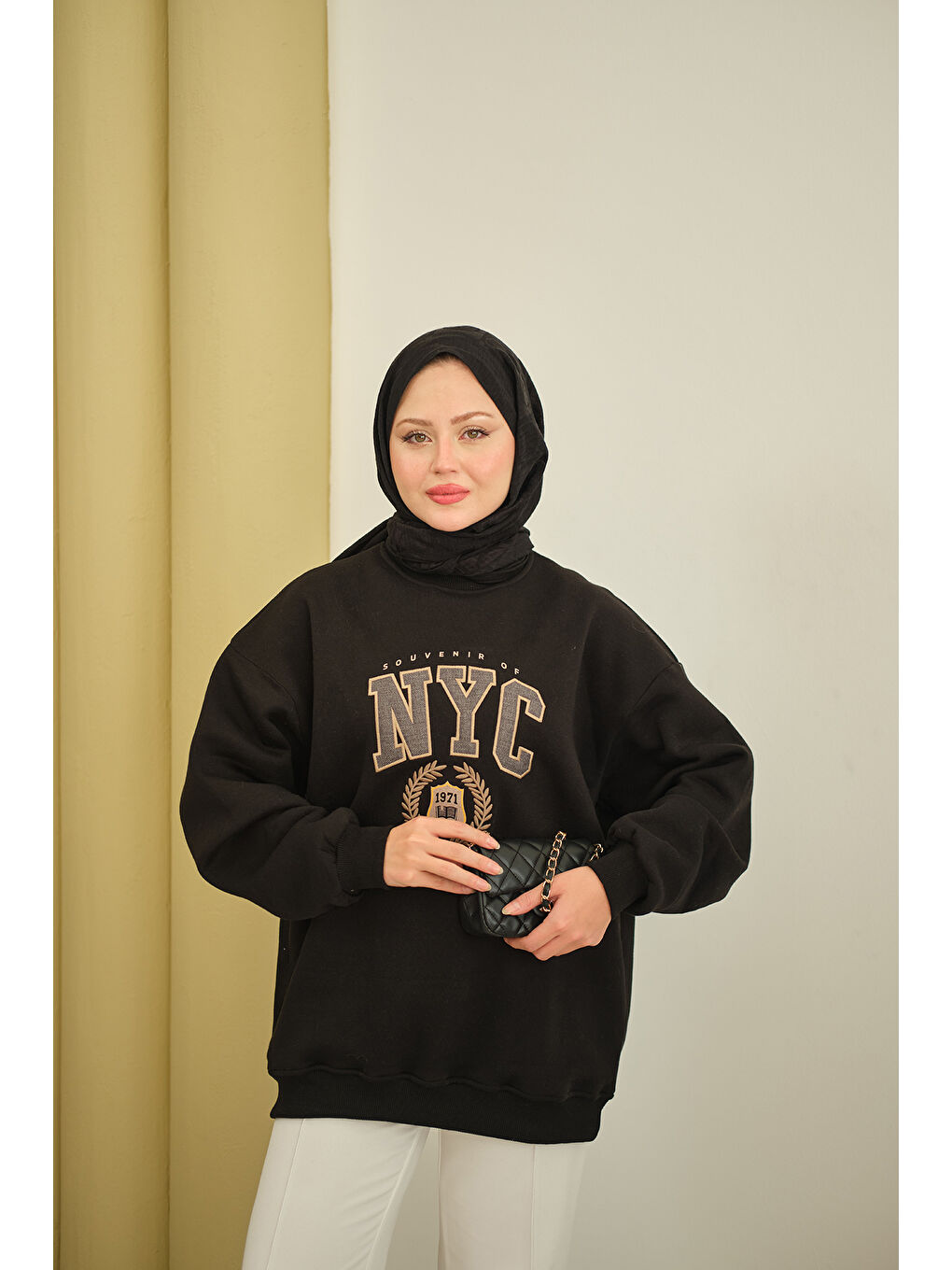 Kadın NYC Baskılı Sweat Siyah-2