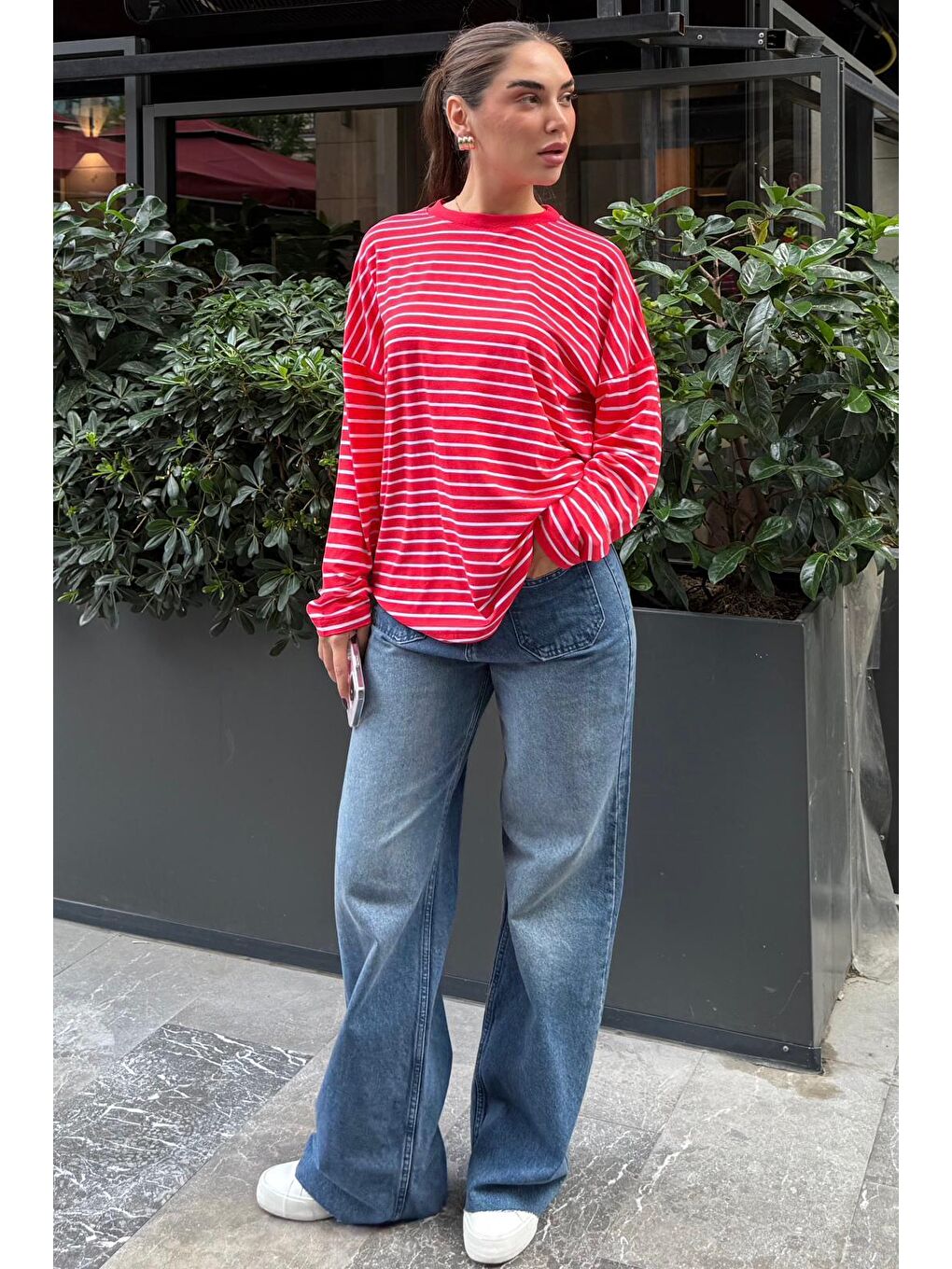 Kırmızı Çizgili Sweatshirt Mg2572-3