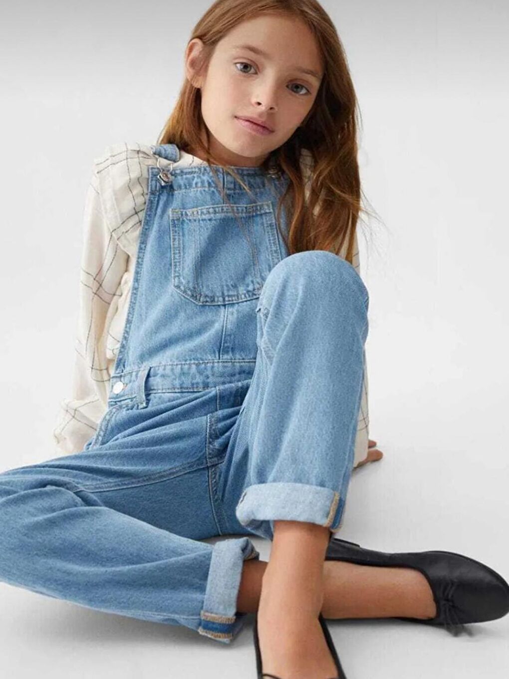 Mavi Kız Çocuk Düz Kesim Denim Tulum 2-13 Yaş