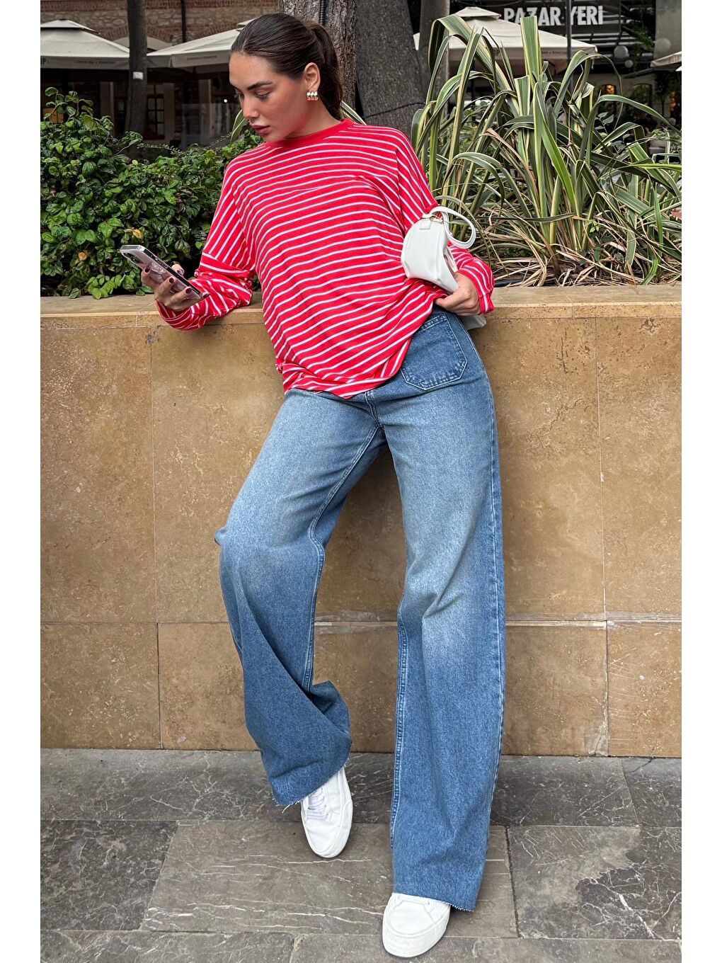 Kırmızı Çizgili Sweatshirt Mg2572-4