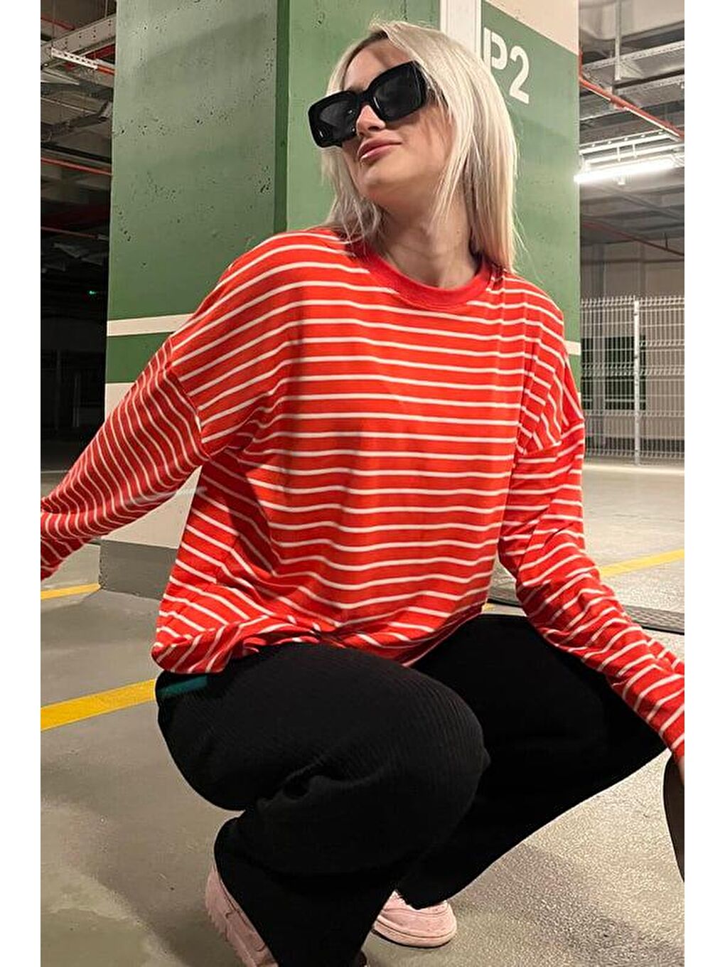 Kırmızı Çizgili Sweatshirt Mg2572-5