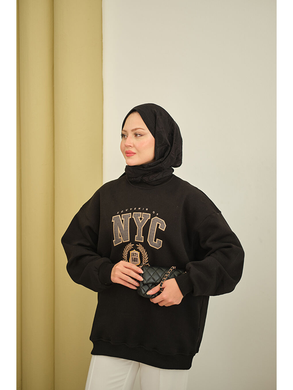 Kadın NYC Baskılı Sweat Siyah-4