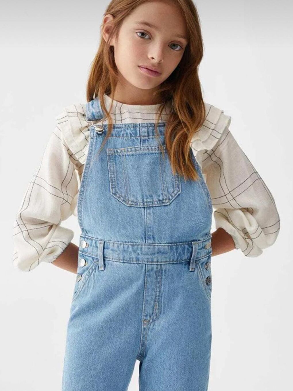 Mavi Kız Çocuk Düz Kesim Denim Tulum 2-13 Yaş-1