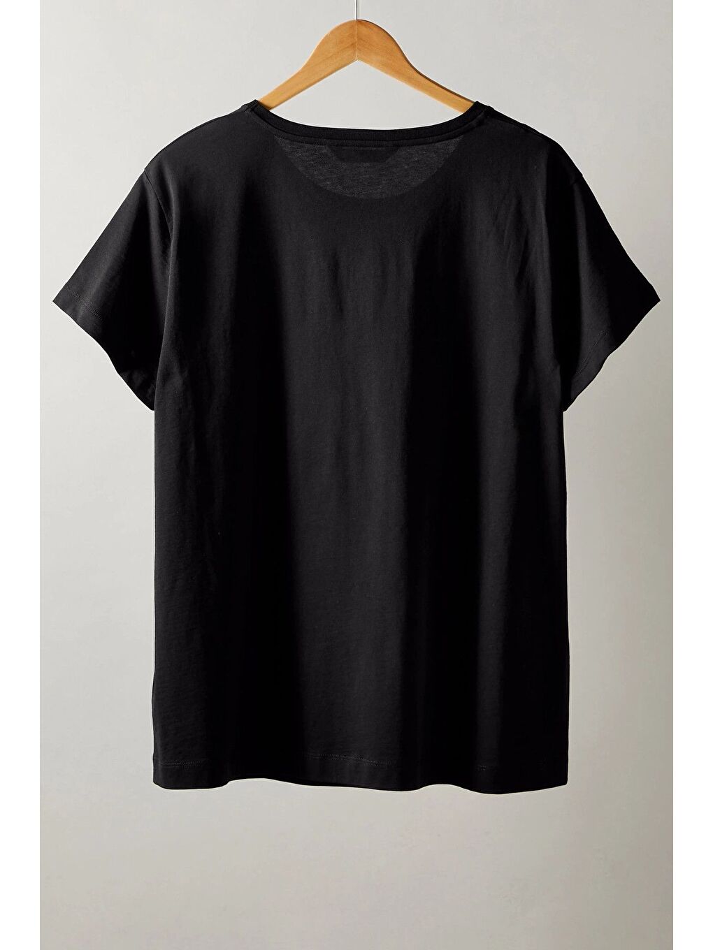 Siyah Büyük Beden Bisiklet Yaka Kısa Kollu Taş Yapıştırma Basic T-shirt 615350-7