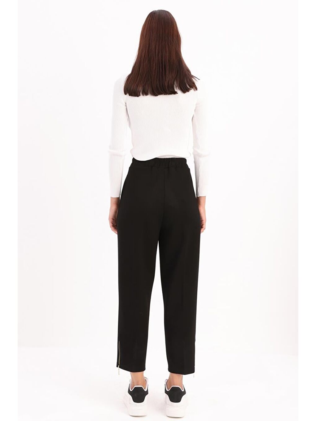 Siyah-Paçası Fermuarlı Pantolon-3