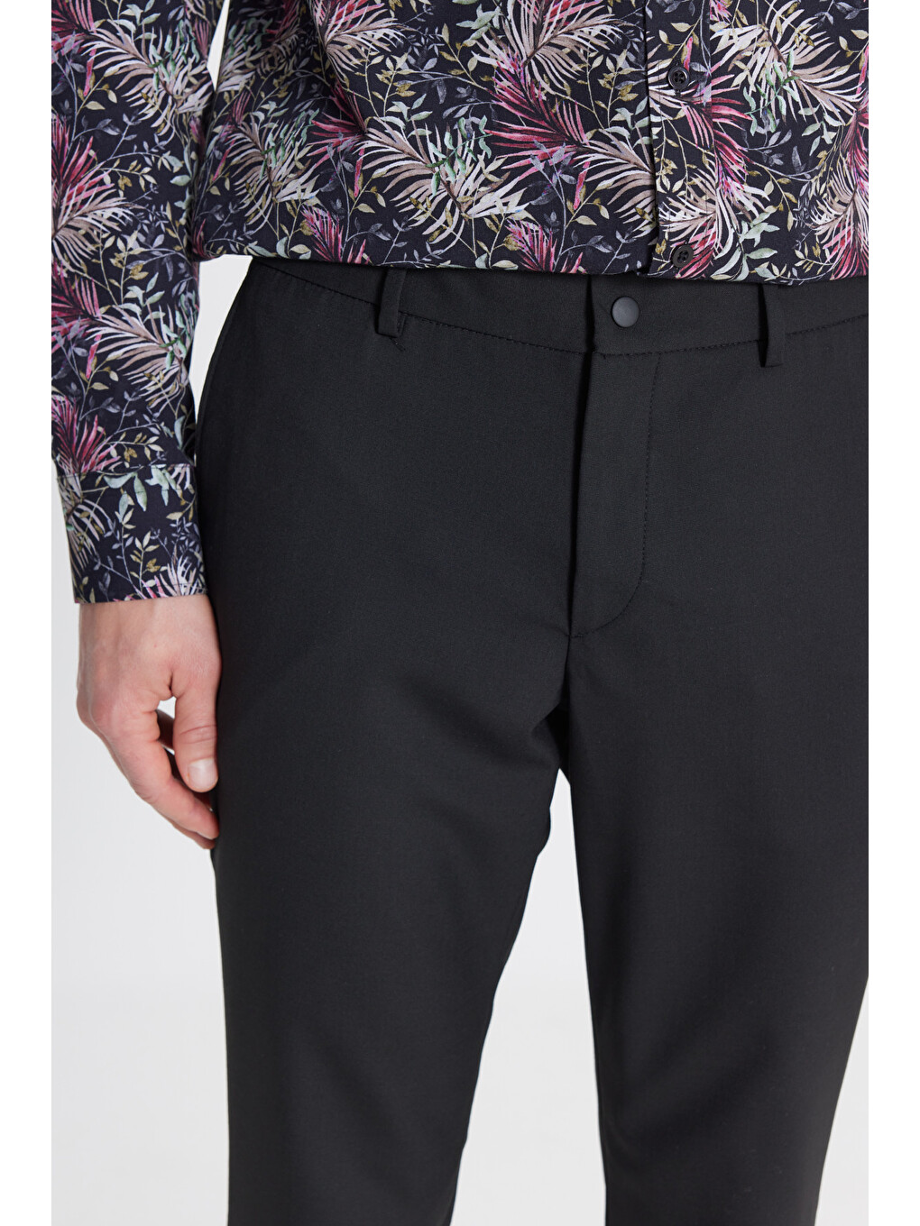 Erkek Siyah Slim Fit Dar Kesim Yünlü Yan Cepli Takım Elbise Pantolonu-3