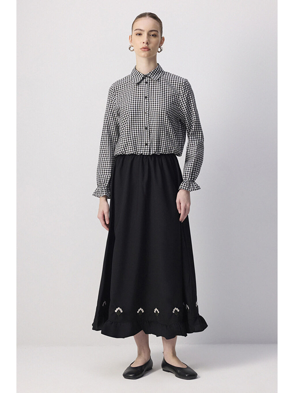 Siyah Ekoseli Gömlek Etek Takım