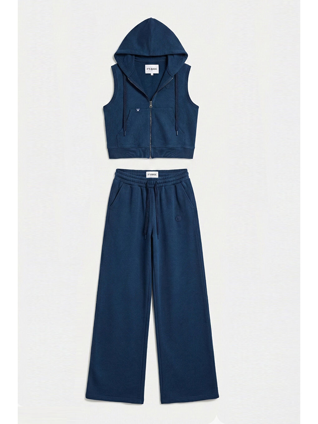 Kadın Lacivert s6-56 Alt Üst Kapüşonlu Yelek Yürüyüş Pantolonu 2'li Tasarım Takım-2