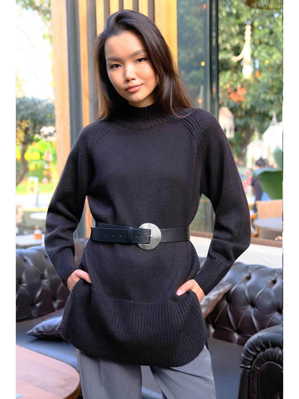 Balıkçı Yaka Basic Kazak Siyah