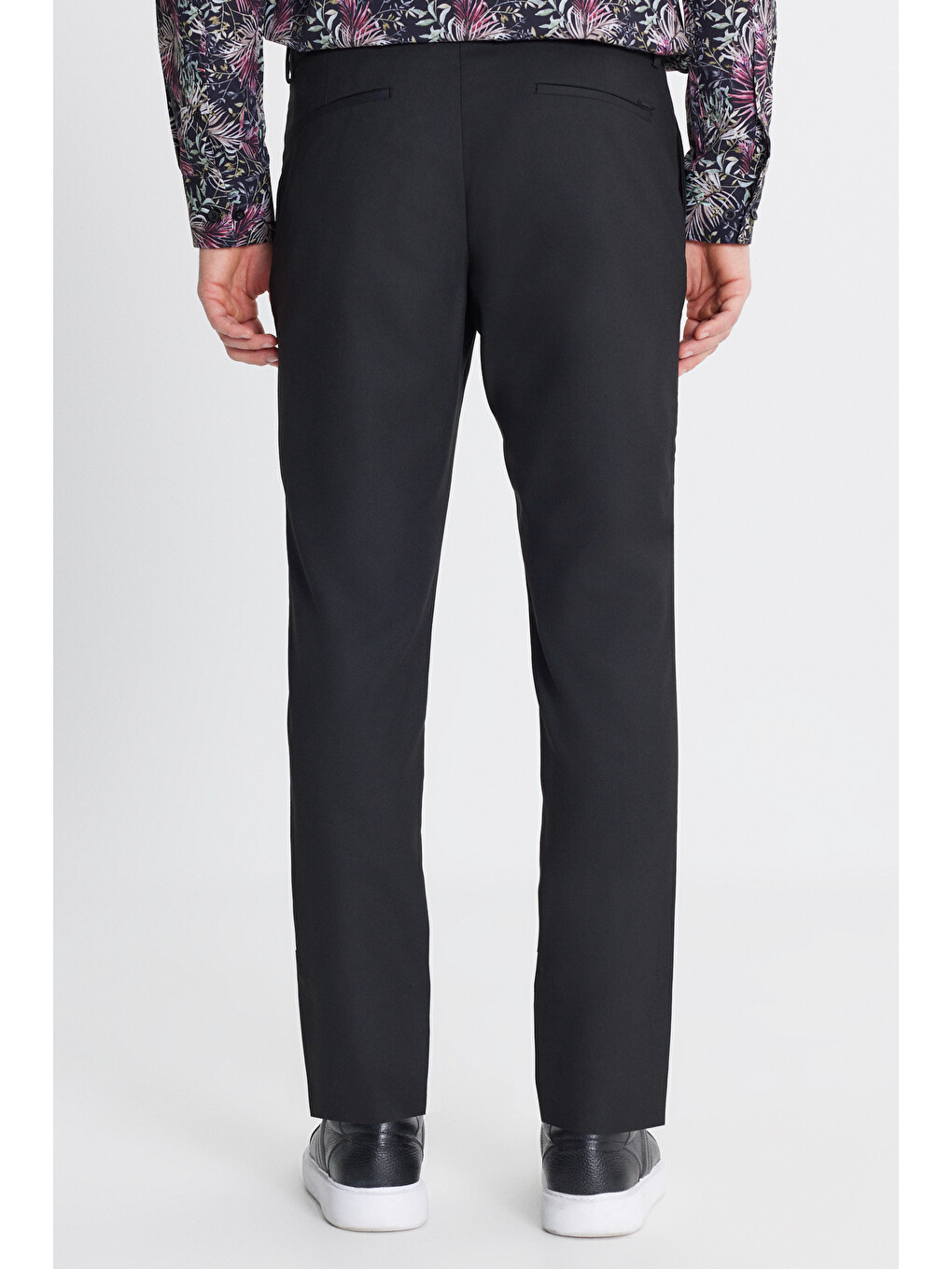 Erkek Siyah Slim Fit Dar Kesim Yünlü Yan Cepli Takım Elbise Pantolonu-4