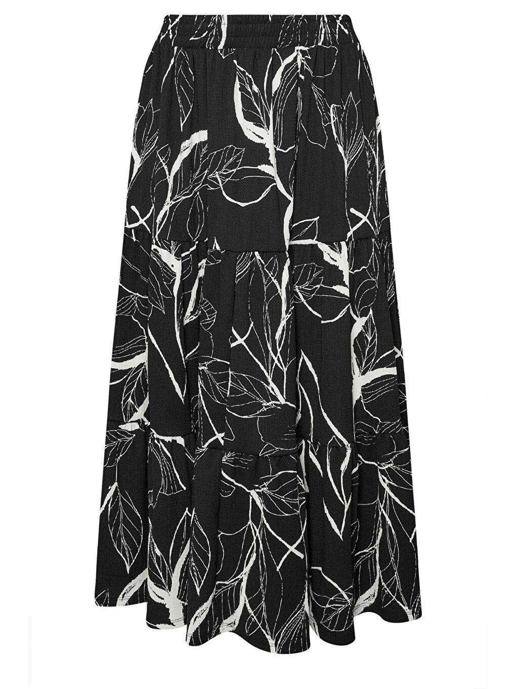 Siyah Büyük Beden Bürümcük Kumaş Çiçek Desenli Beli Lastikli Etek 304235-5