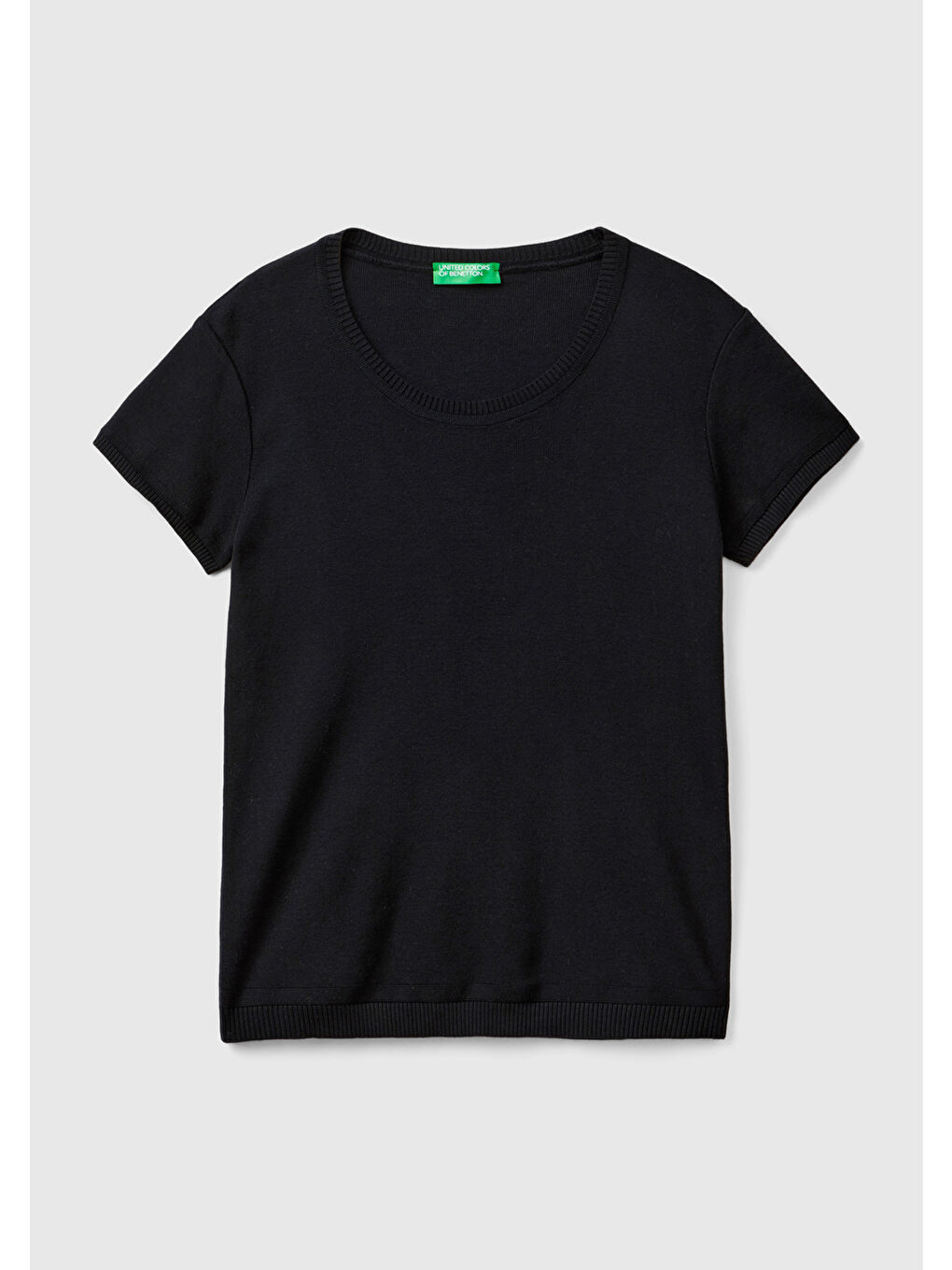 Kadın Siyah %100 Pamuk Bisiklet Yaka Kısa Kollu Kazak-1