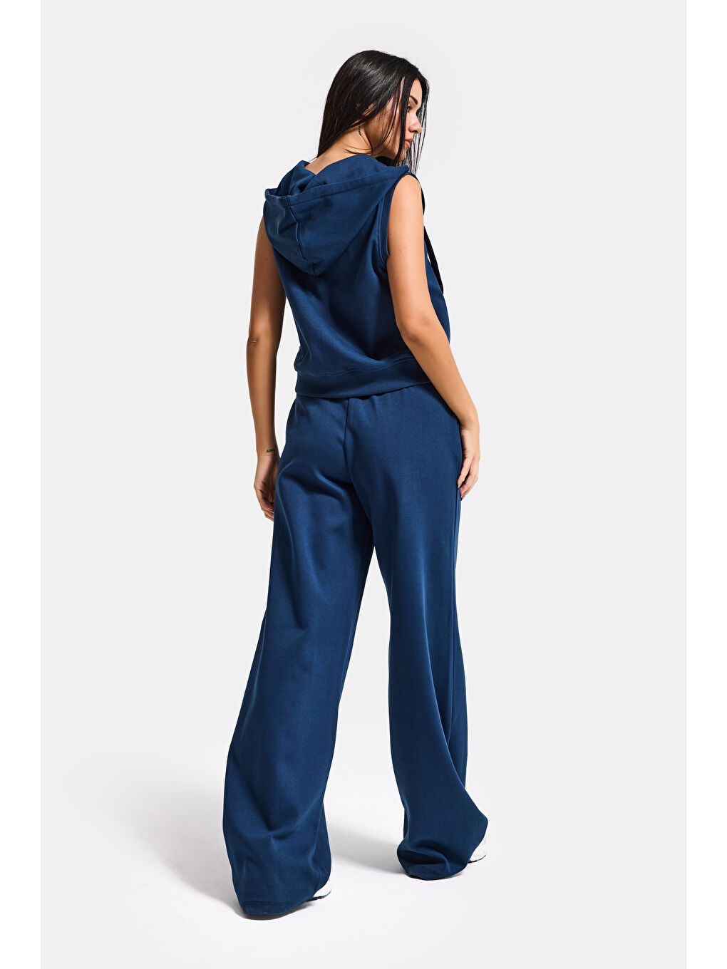 Kadın Lacivert s6-56 Alt Üst Kapüşonlu Yelek Yürüyüş Pantolonu 2'li Tasarım Takım-3