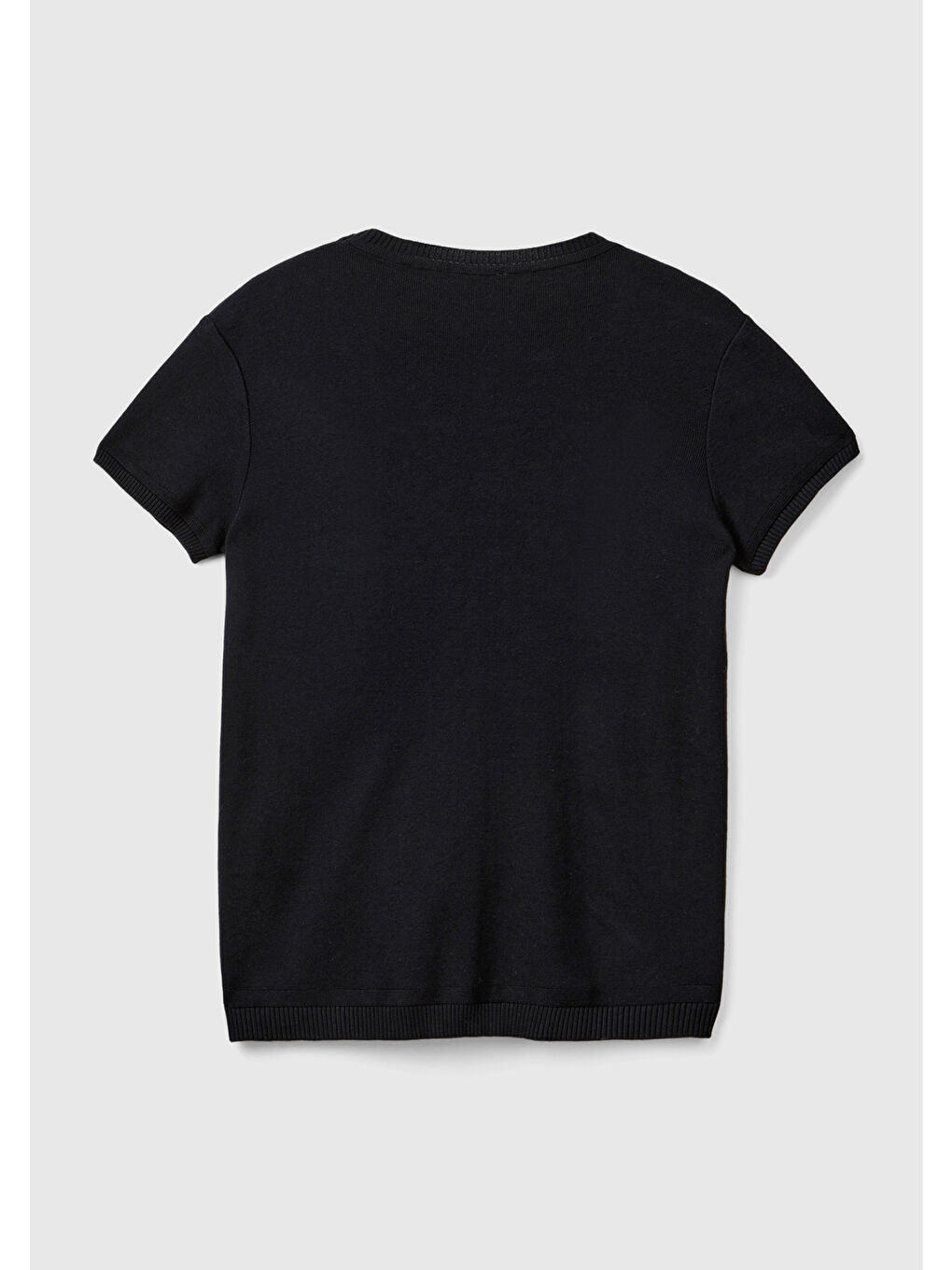 Kadın Siyah %100 Pamuk Bisiklet Yaka Kısa Kollu Kazak-3