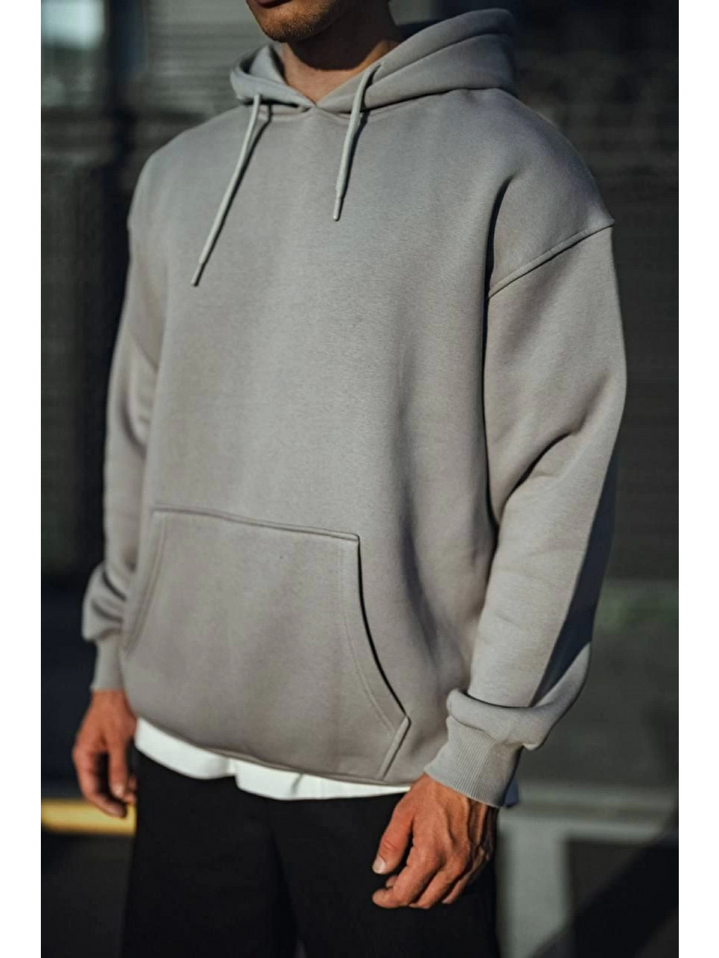 Üç İplik Penye Kapüşonlu Basic Sweatshirt - Boyalı Gri-1