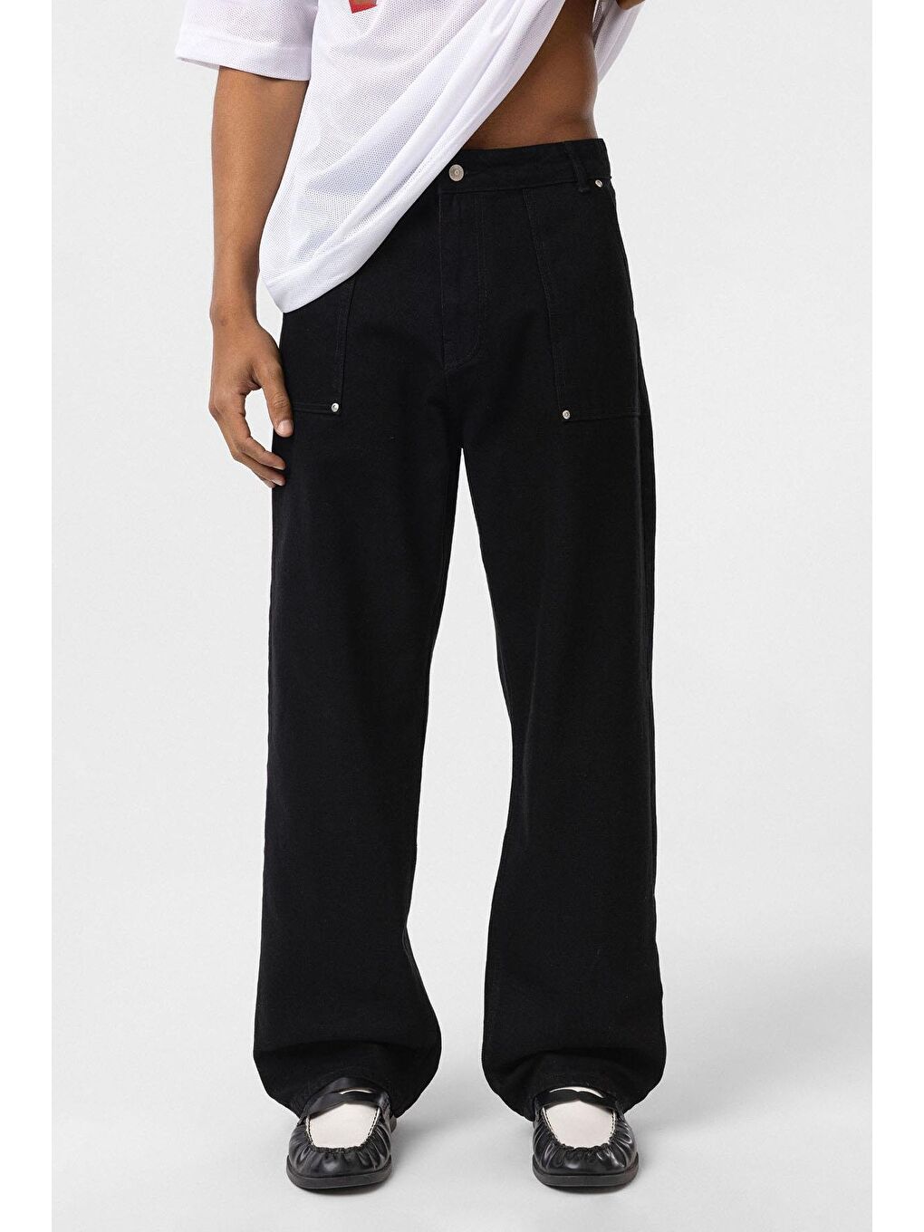 Cep Detaylı Baggy Fit Jean Siyah-1